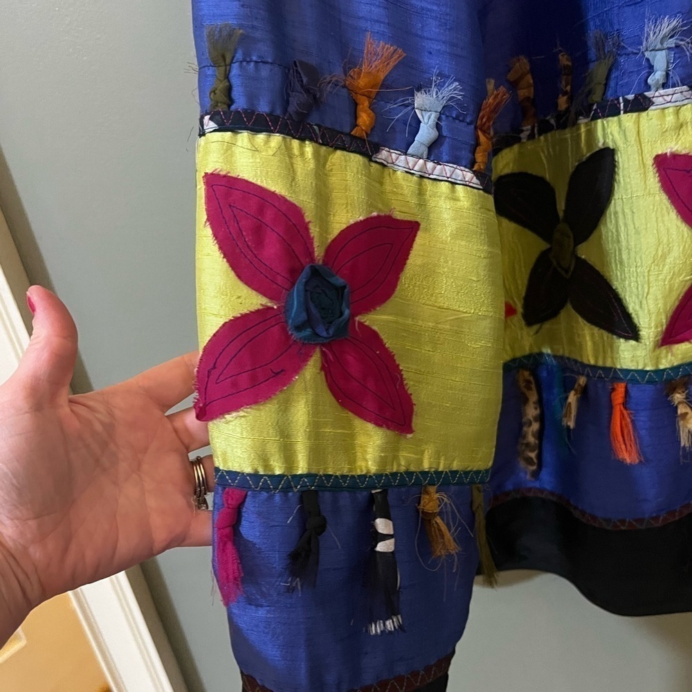 Allure Vintage Boho silk art deco 90’s multi colored toggle closure jacket 2X - Picture 3 of 8